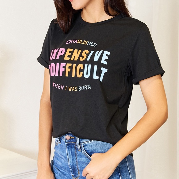 NEW Simply Love Black Expensive and Difficult Graphic Tee T-Shirt - Picture 7 of 9